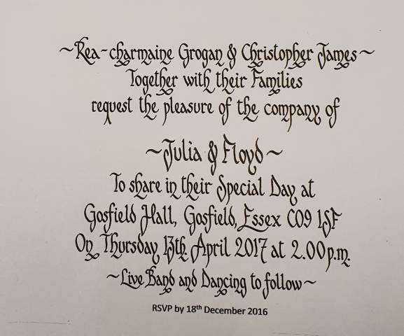 Mike Courtenay Wedding Calligraphy Stationery in Essex