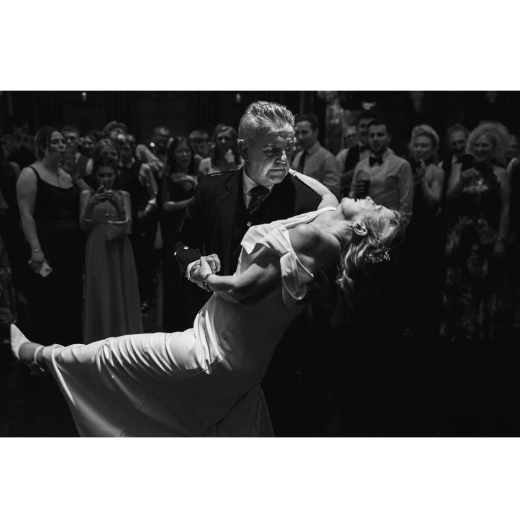 Bride and groom dancing at Ghillie Dhu Edinburgh — documentary wedding photography by Robert Ozog