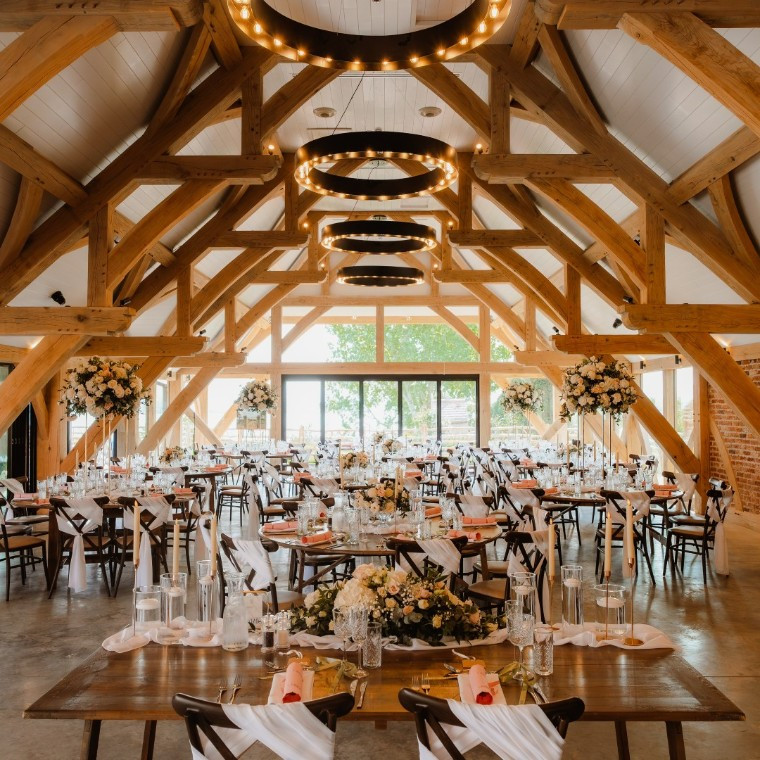 Barn wedding venue in Kent, dressed for a wedding breakfast