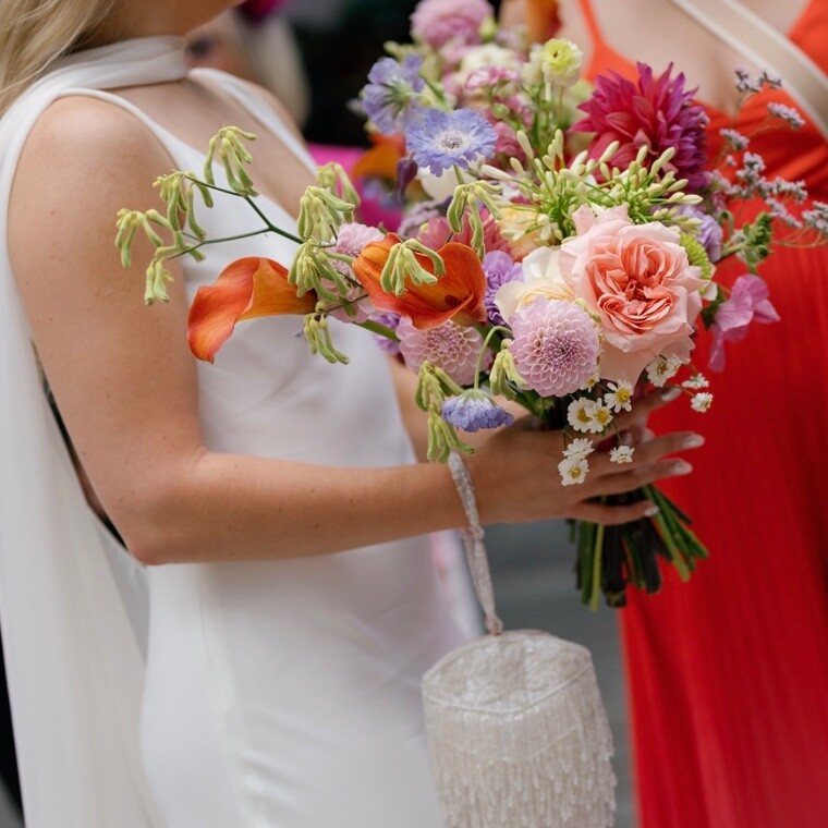 Bright coloured bride bouquet 