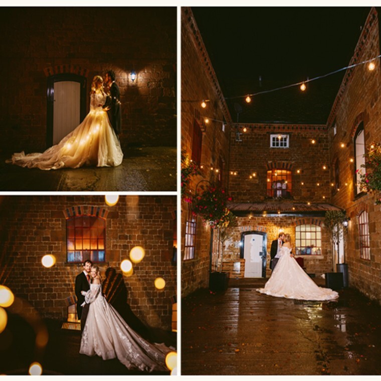 Wedding evening night portraits with Fairy lights