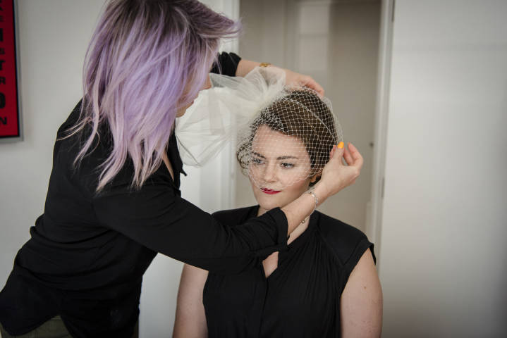 vintage makeup with birdcage veil