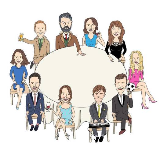 Cartoon image of people sat around a table, supplied by Hey Draw Me