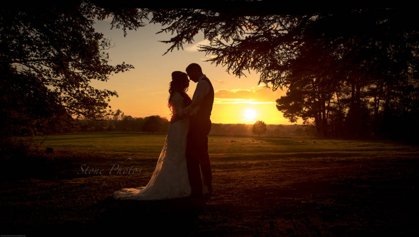 Stone Photos Wedding Photographer in Berkshire, Buckinghamshire, Surrey, Bride, Relaxed, natural, candid, Groom, Love, Couple, Portraits, Easthampstead park, sunset, golden hour, silhouette
