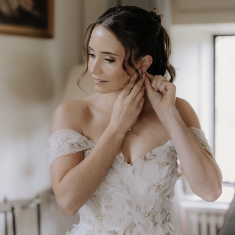 Bride with soft Glam bridal makeup and romantic hairstyle by Maria Lucas Bridal Hair & Makeup, Somerset