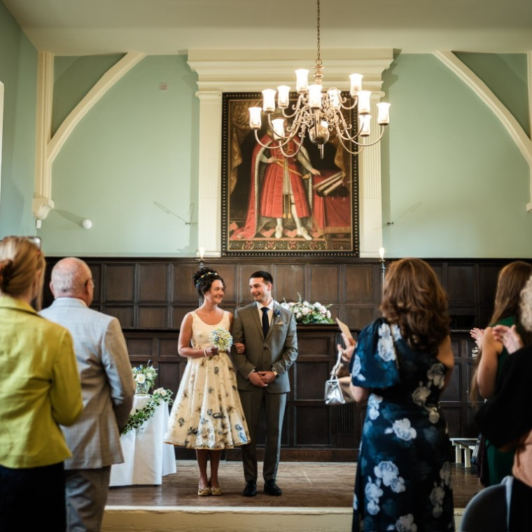 The Bride and Groom in the stunning Guildhall courtroom after saying their vows.