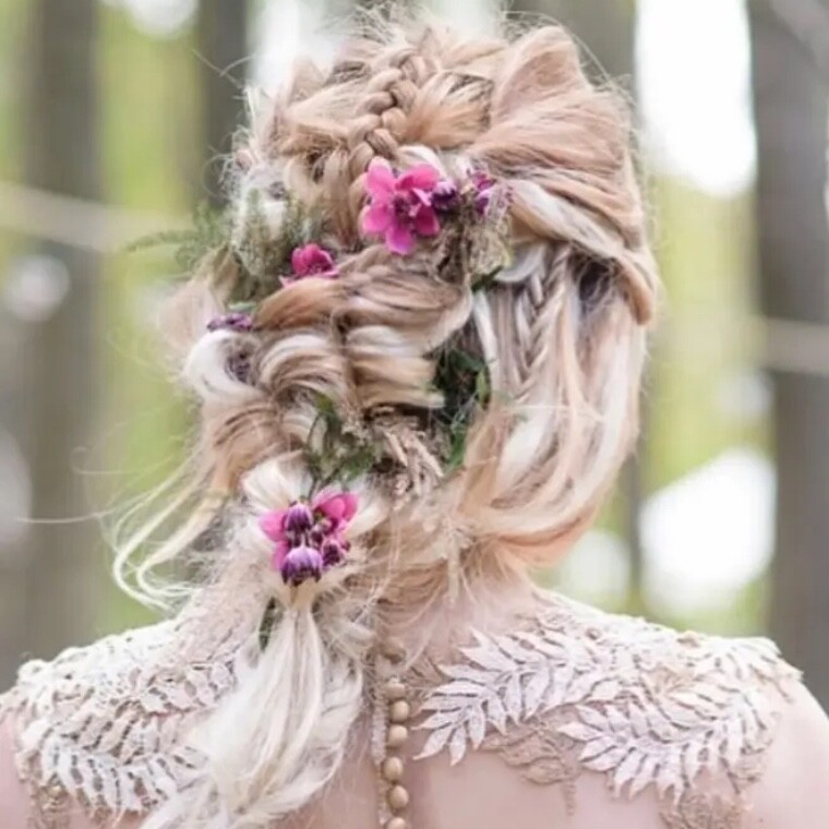Bridal hair Surrey natural hairstyles with flowers 