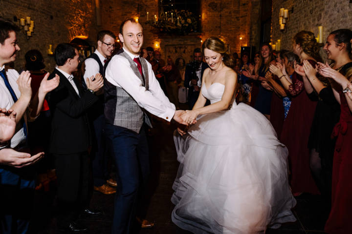 A bride and groom dancing at Merriscourt
