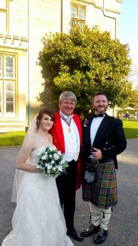 Bride and groom outside