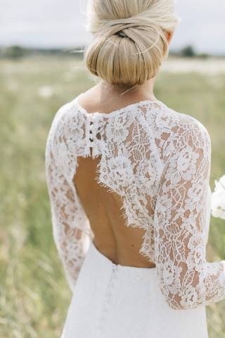 Bespoke ivory backless wedding dress by Rachel Lamb Design in Cambridgeshire