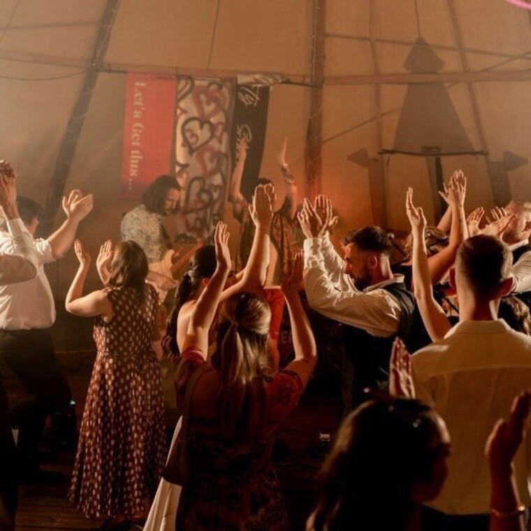 Large crowd jumping and dancing to Bears Eat Beats