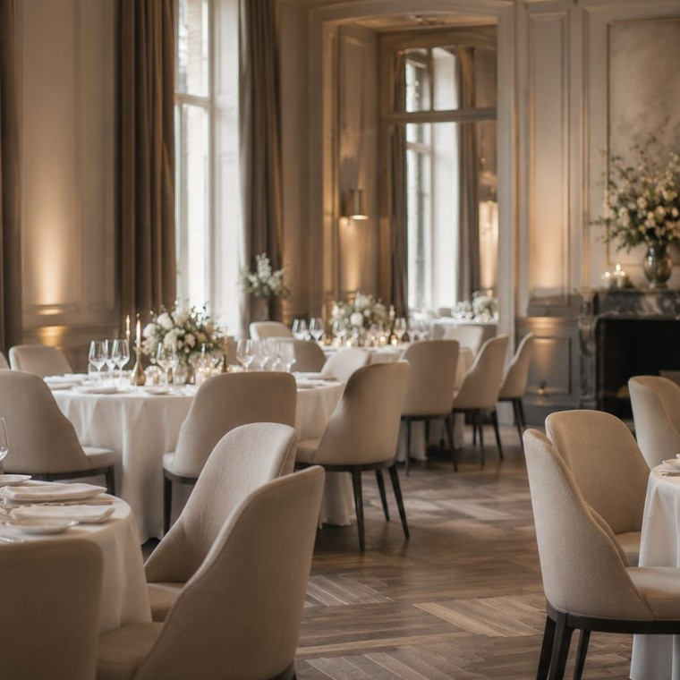 A wedding breakfast room laid for guests — April provides a professional plus-one and chaperone for guests attending a wedding alone
