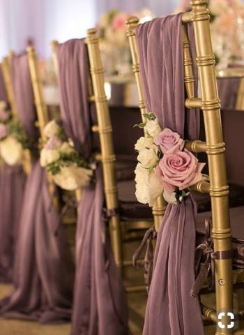 Gold Chiavari Chairs with Mauve Chair Drapes