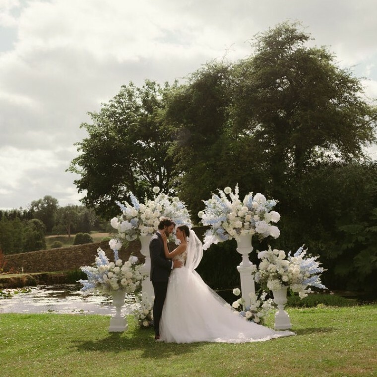 bride and groom wedding ceremony at Coombe End Manor