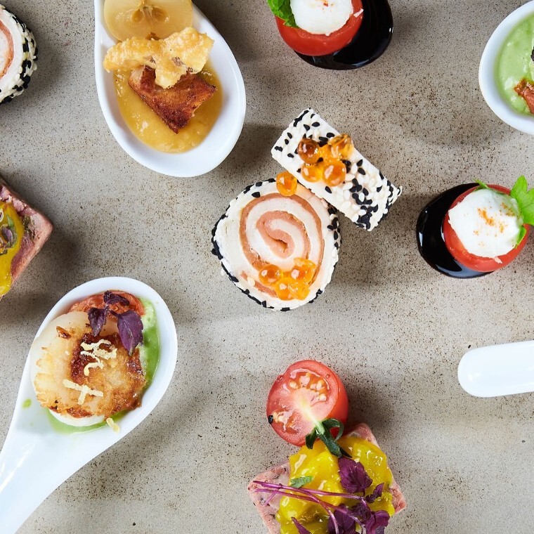 Selection of beautifully presented wedding canapés by Portfolio Events Catering, a professional wedding caterer based in Northamptonshire