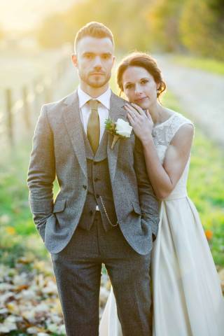 Portrait of Bride and Groom at Sunset