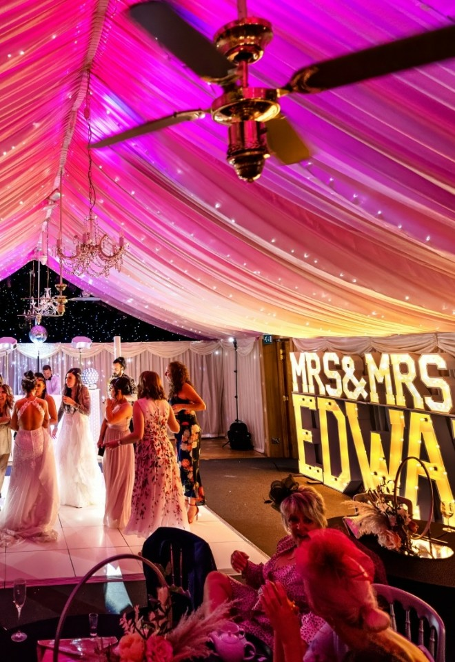 love letters mrs & mrs edwards, dancefloor in starlit marquee at heaton house farm
