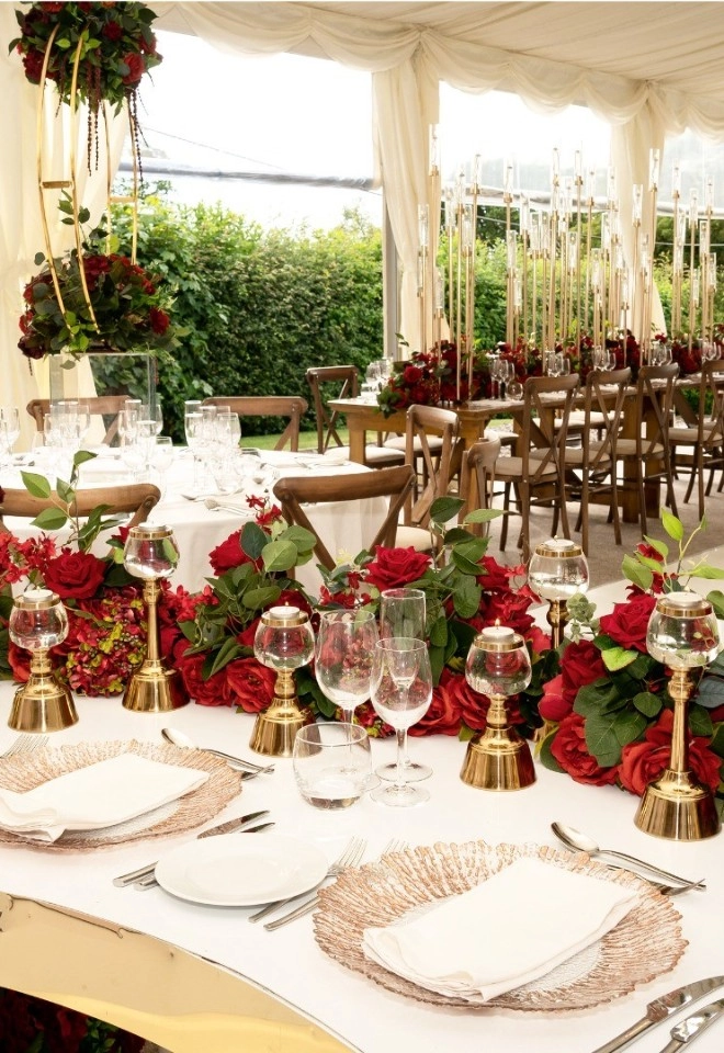 red and gold theme wedding at manor hill house worcestershire