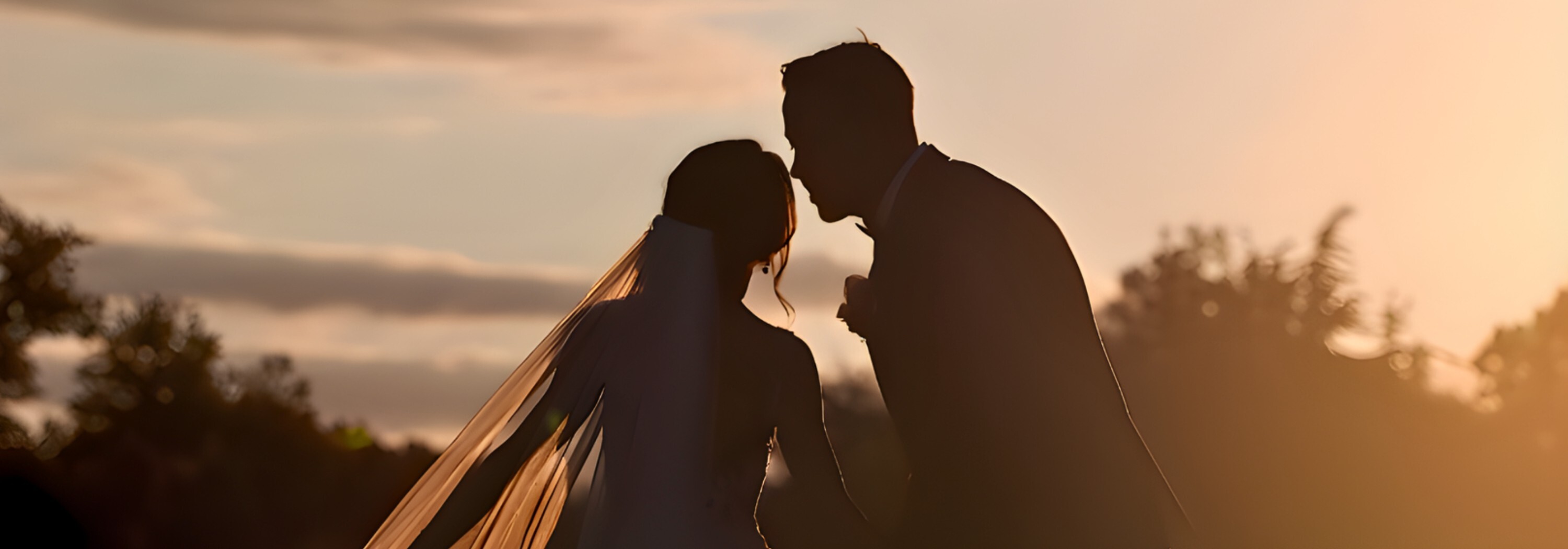Couple kissing in silhouette during their wedding day as part of their cinematic wedding film